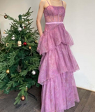 Printed A Line Spaghetti Strap Corset Prom Dress HZ1024