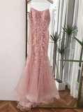 Straps Mermiad Blue Beaded Tulle Sequin Prom Dress with Appliques HZ1024