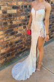 Spaghetti Straps Appliques Prom Dress with Slit HZ1024