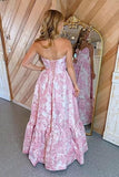 A-Line Sweetheart Floral Printed Long Prom Dresses HZ1024
