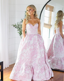 A-Line Sweetheart Floral Printed Long Prom Dresses HZ1024