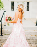 A-Line Sweetheart Floral Printed Long Prom Dresses HZ1024