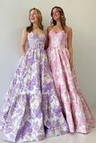A-Line Sweetheart Floral Printed Long Prom Dresses HZ1024