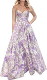 A-Line Sweetheart Floral Printed Long Prom Dresses HZ1024