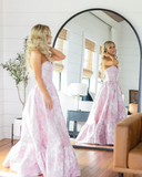 A-Line Sweetheart Floral Printed Long Prom Dresses HZ1024