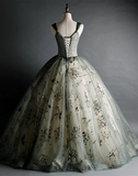 Green Sweetheart Ball Gown Beaded Tulle Formal Dress, Ball Gown Sweet 16 Dresses HZ1024