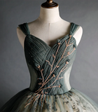 Green Sweetheart Ball Gown Beaded Tulle Formal Dress, Ball Gown Sweet 16 Dresses HZ1024