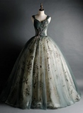 Green Sweetheart Ball Gown Beaded Tulle Formal Dress, Ball Gown Sweet 16 Dresses HZ1024