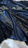 Navy Blue Spaghetti Straps Mermaid Satin Appliques Prom Dresses Party Dresses HZ1024