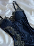 Navy Blue Spaghetti Straps Mermaid Satin Appliques Prom Dresses Party Dresses HZ1024