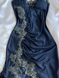 Navy Blue Spaghetti Straps Mermaid Satin Appliques Prom Dresses Party Dresses HZ1024