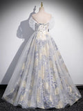 off-shoulder tulle three-dimensional floral long prom dress, dark purple evening dress HZ1024