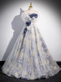 off-shoulder tulle three-dimensional floral long prom dress, dark purple evening dress HZ1024