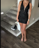 Deep V-Neck Homecoming Dresses With Applique HZ1024