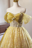 Floral Tulle Knee Length Prom Dress, A-Line Off the Shoulder Homecoming Dress HZ1024