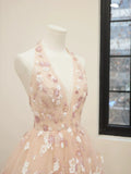 V-Neck Tulle Sequins Short Prom Dress, Cute A Line Backless Homecoming Dress HZ1024