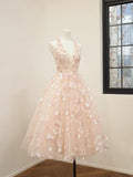 V-Neck Tulle Sequins Short Prom Dress, Cute A Line Backless Homecoming Dress HZ1024