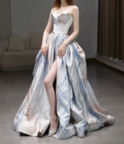 A-line strapless long prom dress, white formal dress HZ1024