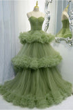 A-line Spaghetti Strap Tulle Long Evening Gown HZ1024