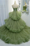 A-line Spaghetti Strap Tulle Long Evening Gown HZ1024