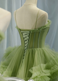 A-line Spaghetti Strap Tulle Long Evening Gown HZ1024