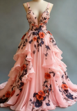 A-line Wedding Dress ??Chiffon 3D Applique Evening Dress HZ1024