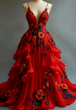 A-line Wedding Dress ??Chiffon 3D Applique Evening Dress HZ1024