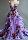 A-line Wedding Dress ??Chiffon 3D Applique Evening Dress HZ1024