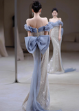 Off Shoulder Tulle Sequin Long Prom Dress, Elegant Evening Gown HZ1024