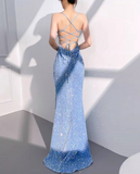Mermaid Sequin Spaghetti Strap Long Prom Dress, Formal Evening Dress HZ1024
