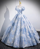 A-line U-neck Floral Satin Long Prom dress, Elegant Formal Evening Gown HZ1024