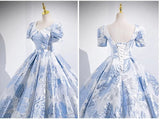 A-line U-neck Floral Satin Long Prom dress, Elegant Formal Evening Gown HZ1024