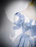 A-line U-neck Floral Satin Long Prom dress, Elegant Formal Evening Gown HZ1024