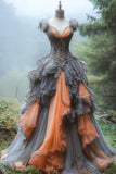 V-Neck Lace Tulle Long Ball Gown, Beaded Evening Gown HZ1024