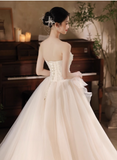 Champagne A-Line Strapless Tulle Wedding Dress£¬Gentle Beaded Long Bridal Dress HZ1024