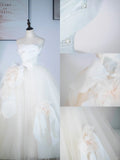 Champagne A-Line Strapless Tulle Wedding Dress£¬Gentle Beaded Long Bridal Dress HZ1024