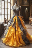 A-Line Tulle V-neck Long Prom Dresses, Spaghetti Straps Formal Evening Gown HZ1024