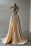 A-Line Satin V-Neck Long Ball Dress, One-Shoulder Formal Evening Dress HZ1024