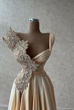 A-Line Satin V-Neck Long Ball Dress, One-Shoulder Formal Evening Dress HZ1024