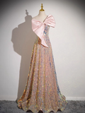 A-line Strapless Sequined Long Prom Dress, Sweet 16 Dress HZ1024