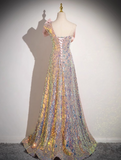 A-line Strapless Sequined Long Prom Dress, Sweet 16 Dress HZ1024