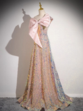 A-line Strapless Sequined Long Prom Dress, Sweet 16 Dress HZ1024
