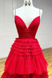Tulle Deep V Neck Spaghetti Straps Long Prom Dress HZ1024