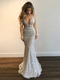 Gorgeous V-Neck Prom Party Gowns Lace Mermaid Evening Gowns HZ1024