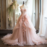 Vintage A-line Sweetheart Lace Tulle Long Evening Gown Applique Wedding Dress HZ1024