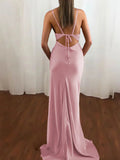 Pink Spaghetti Straps Satin Mermaid Prom Dress HZ1024