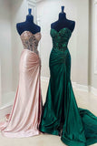 Mirror Rhinestone Corset Long Evening Dress with Slit HZ1024
