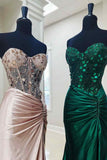 Mirror Rhinestone Corset Long Evening Dress with Slit HZ1024