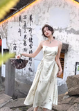 Chinese style suspender satin pleated waist gentle temperament long skirt HZ1024