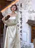 Chinese style suspender satin pleated waist gentle temperament long skirt HZ1024